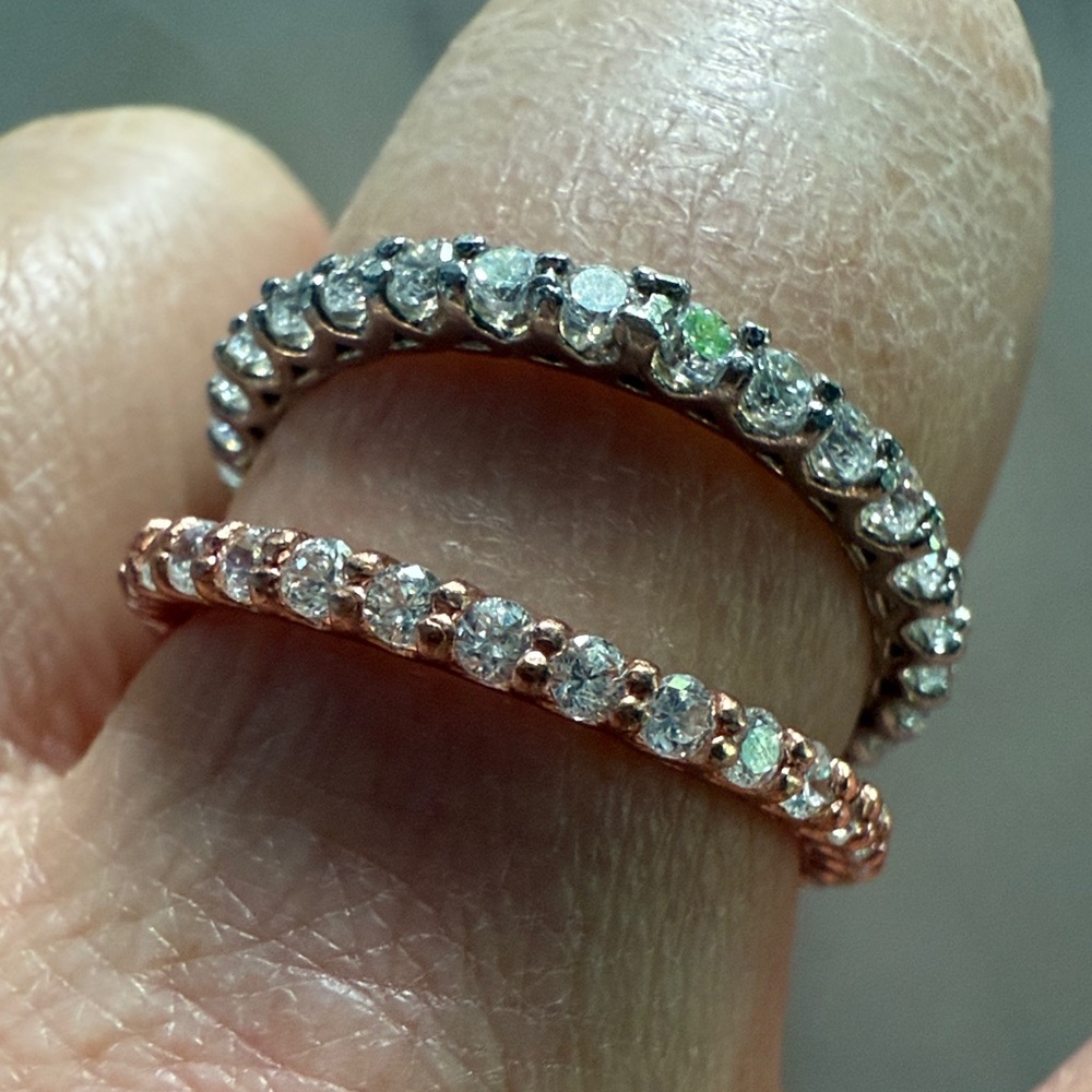 Size 9 Freida Rothman Silver and Rose Gold Prong Set CZ Stacking Rings